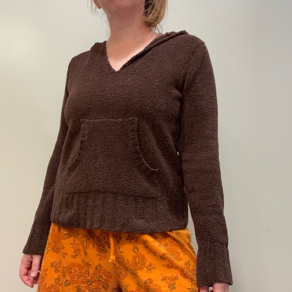 90s y2k chocolatey brown soft fuzzy pullover hoodie, medium